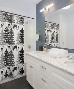 Pine Tree Forest Animals Print Shower CurtainRustic Cabin Bathroom Decor