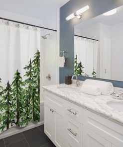 Pine Tree Forest Shower Curtain, Sage Green Botanical Bathroom Decor for Nature Enthusiasts
