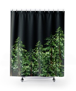 Pine Tree Forest Shower Curtain, Sage Green Botanical Bathroom Decor for Nature Enthusiasts