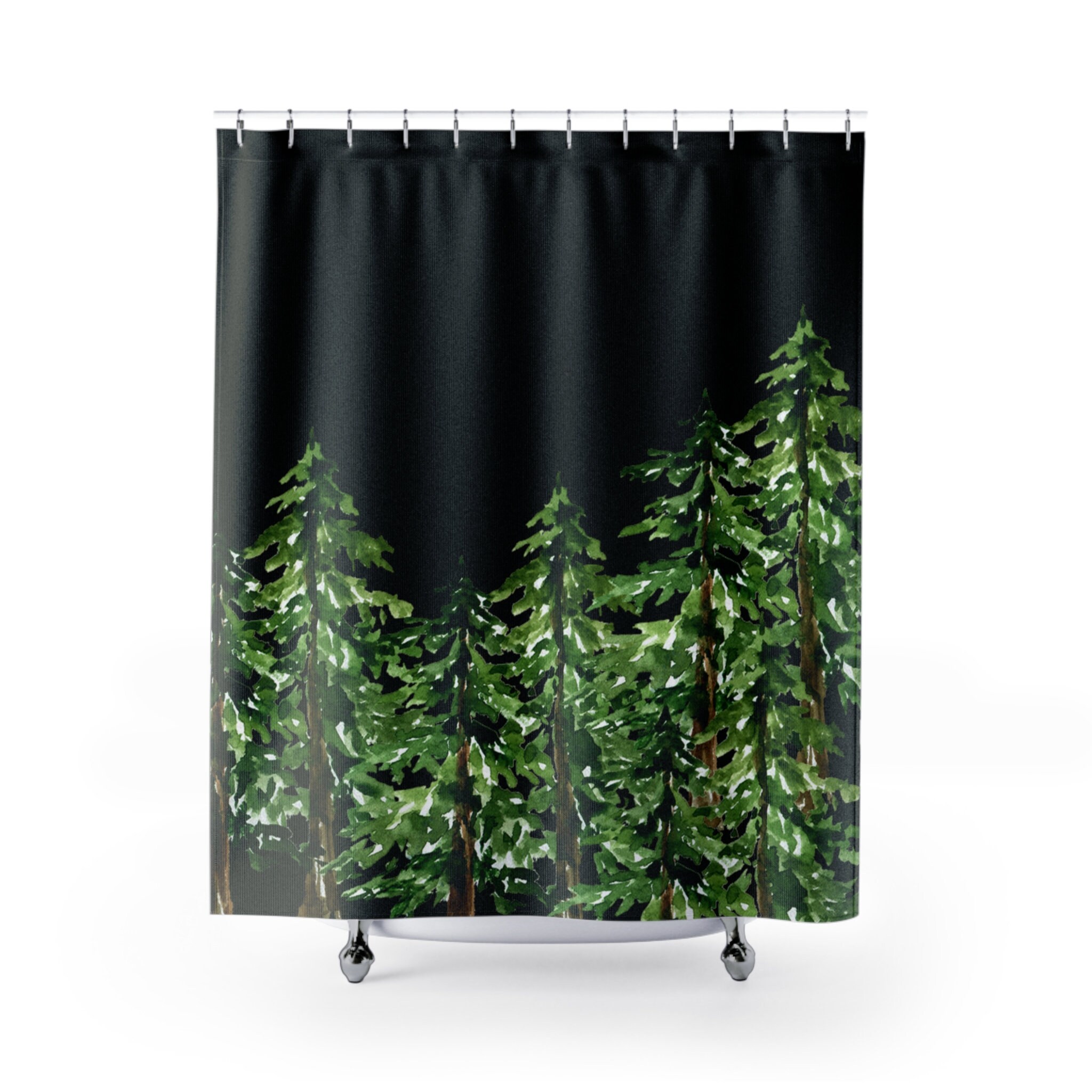 Pine Tree Forest Shower Curtain, Sage Green Botanical Bathroom Decor for Nature Enthusiasts