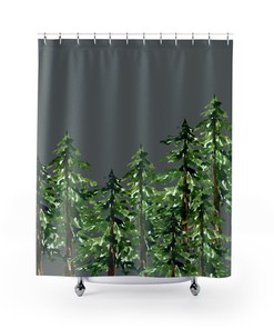 Pine Tree Forest Shower Curtain, Sage Green Botanical Bathroom Decor for Nature Enthusiasts