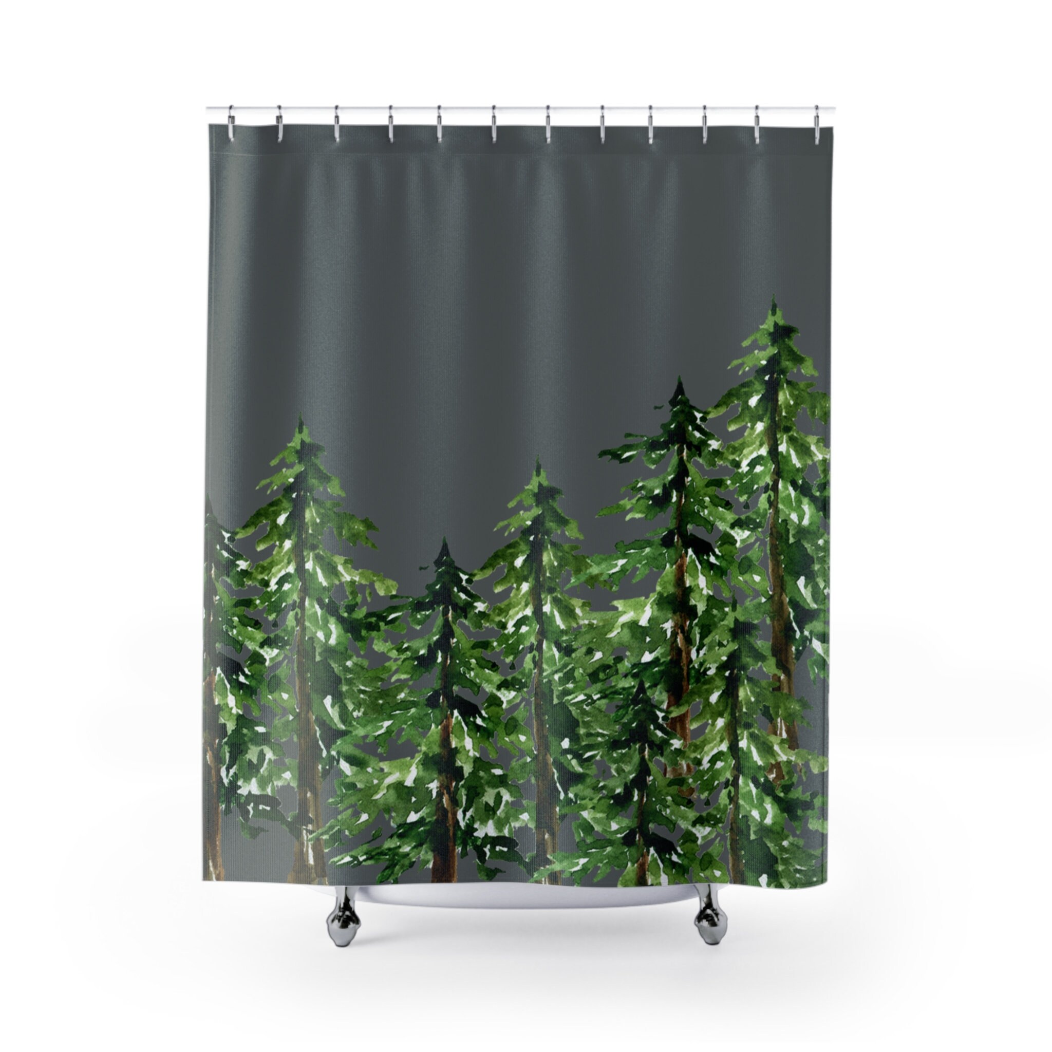 Pine Tree Forest Shower Curtain, Sage Green Botanical Bathroom Decor for Nature Enthusiasts