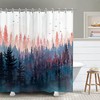 Pine Tree Forest Shower Curtain with Foggy Art Design, Mountain Bathroom Decor 