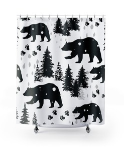 Pine Trees & Bears Shower Curtain For Bathroom Decor