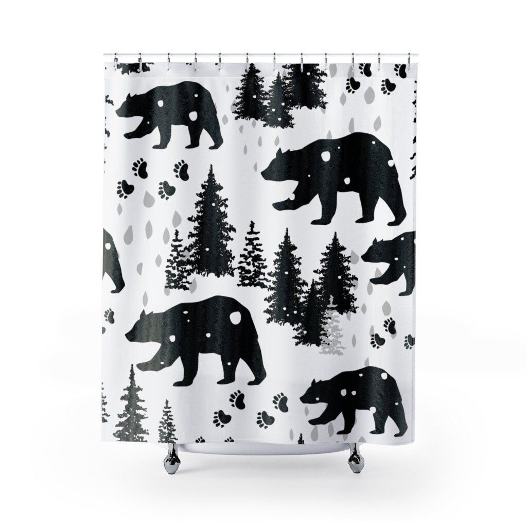 Pine Trees & Bears Shower Curtain For Bathroom Decor