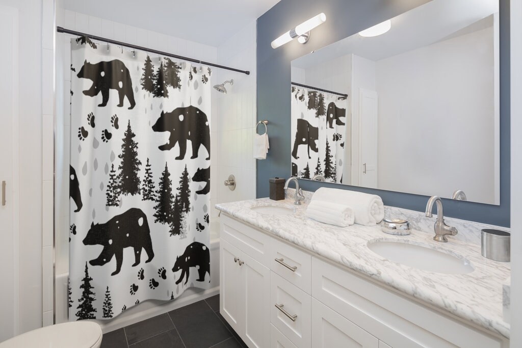 Pine Trees & Bears Shower Curtain For Bathroom Decor - Image 2