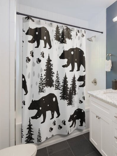 Pine Trees & Bears Shower Curtain For Bathroom Decor - Image 3