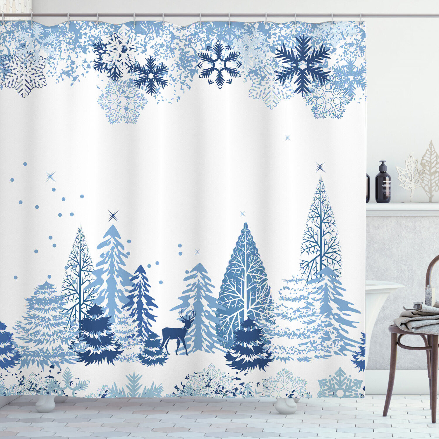 Pine Trees Winter Forest Shower Curtain for Bathroom Decor