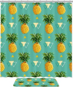 Pineapple And Triangle Printed Bathroom Tub Set With Waterproof Fabric Shower Curtain