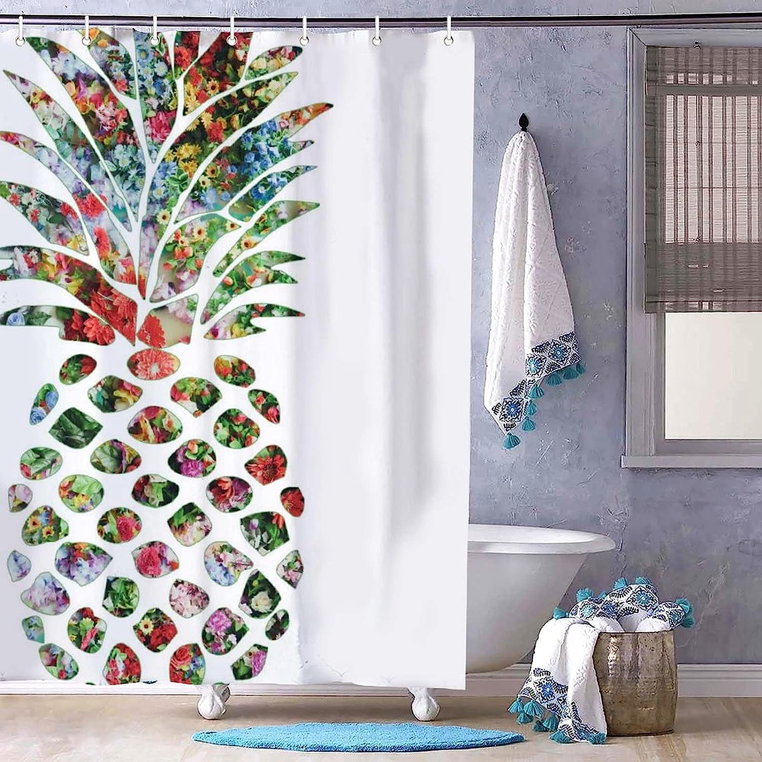 Pineapple Art Print Shower Curtain - Colorful Designer Bathroom Decor by WengBeauty