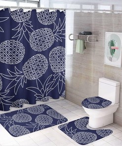 Pineapple Blue White Tropical Shower Curtain, Waterproof Bathroom Decor by Vantaso