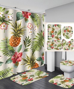 Pineapple, Flowers And Plants Print Shower Curtain For Bathroom