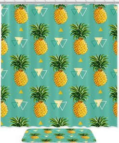 Pineapple Green Shower Curtain - Cute Fruit Theme For Bathroom Decor