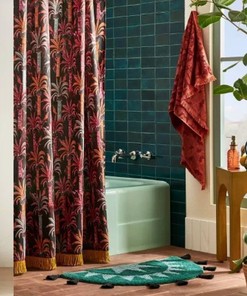 Pineapple Palm Boho Fringe Trim BLK Fabric Shower Curtain by OPALHOUSE