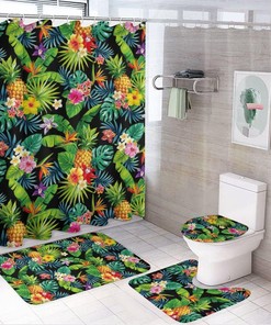 Pineapple Palm Leave Floral Tropical Shower Curtain, Waterproof Bathroom Decor by Vantaso