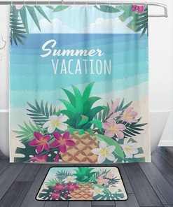 Pineapple Palm Leaves Flower Restroom Shower Curtains, Waterproof Fabric