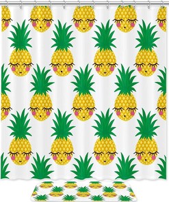Pineapple Print Shower Curtain For Bathroom Tub Set, Perfect For Minimalist Decor