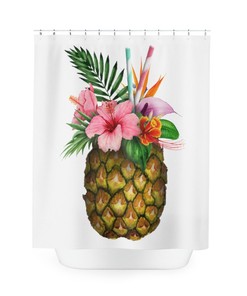 Pineapple Shower Curtain - Aloha Hawaii - Adds A Tropical Touch To Your Bathroom