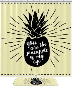 Pineapple Shower Curtain - Black Fruit Bathroom Curtain With Waterproof Fabric