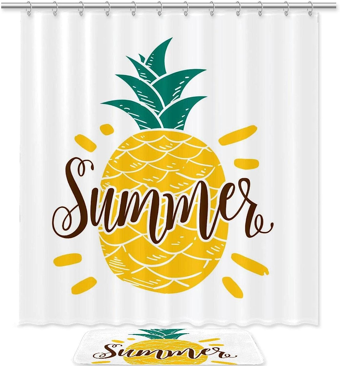 Pineapple Shower Curtain for Summer Bathroom Decor