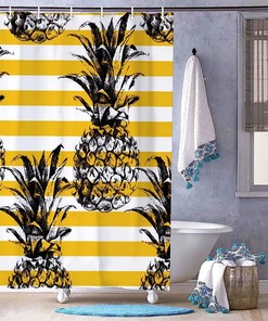 Pineapple Stripes on Yellow and White Shower Curtain for Bathroom Decor