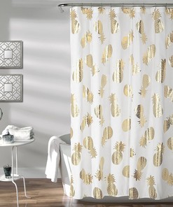 Pineapple Toss Gold Shower Curtain- Fun and Chic Option for Any Bathroom Decor 