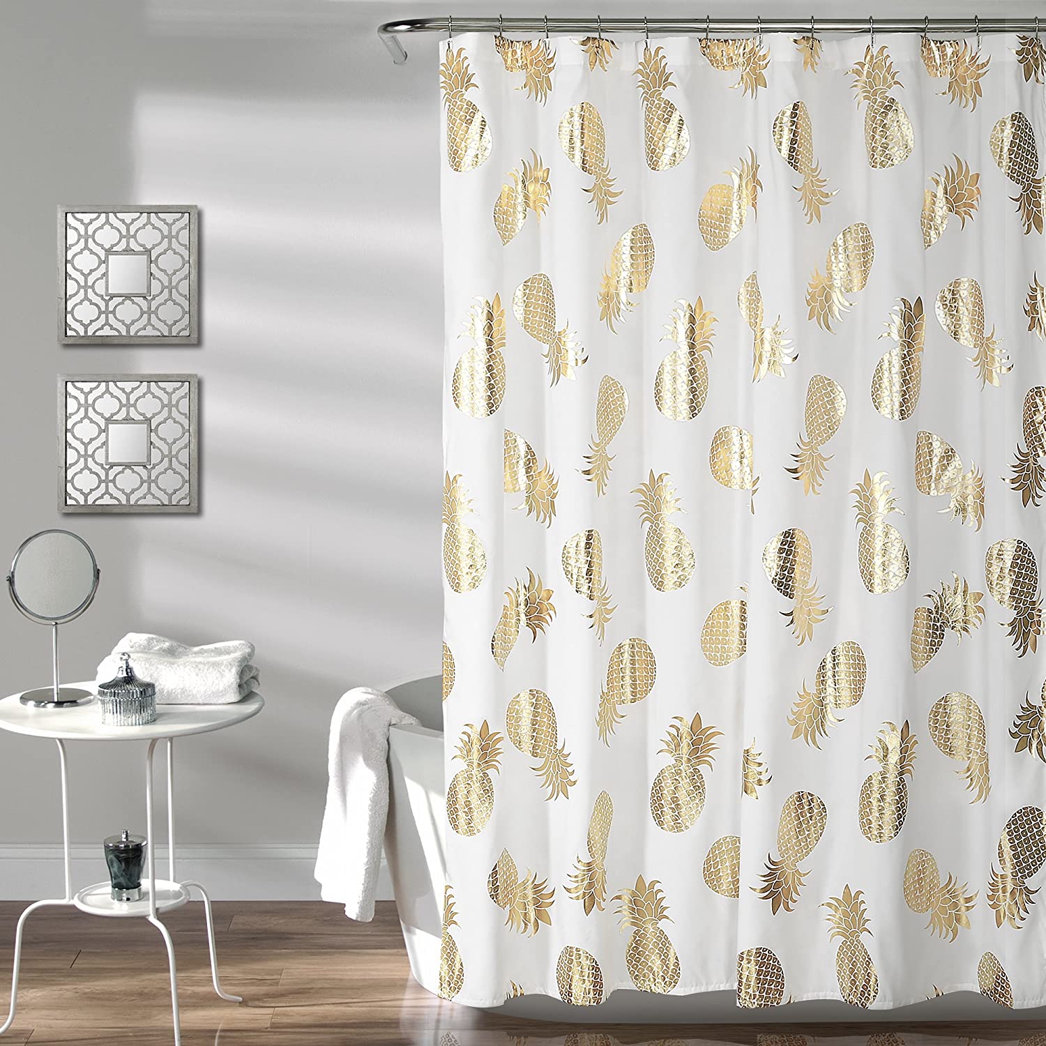 Pineapple Toss Gold Shower Curtain- Fun and Chic Option for Any Bathroom Decor
