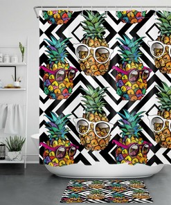 Pineapple Tropical Print Shower Curtain For Bathroom
