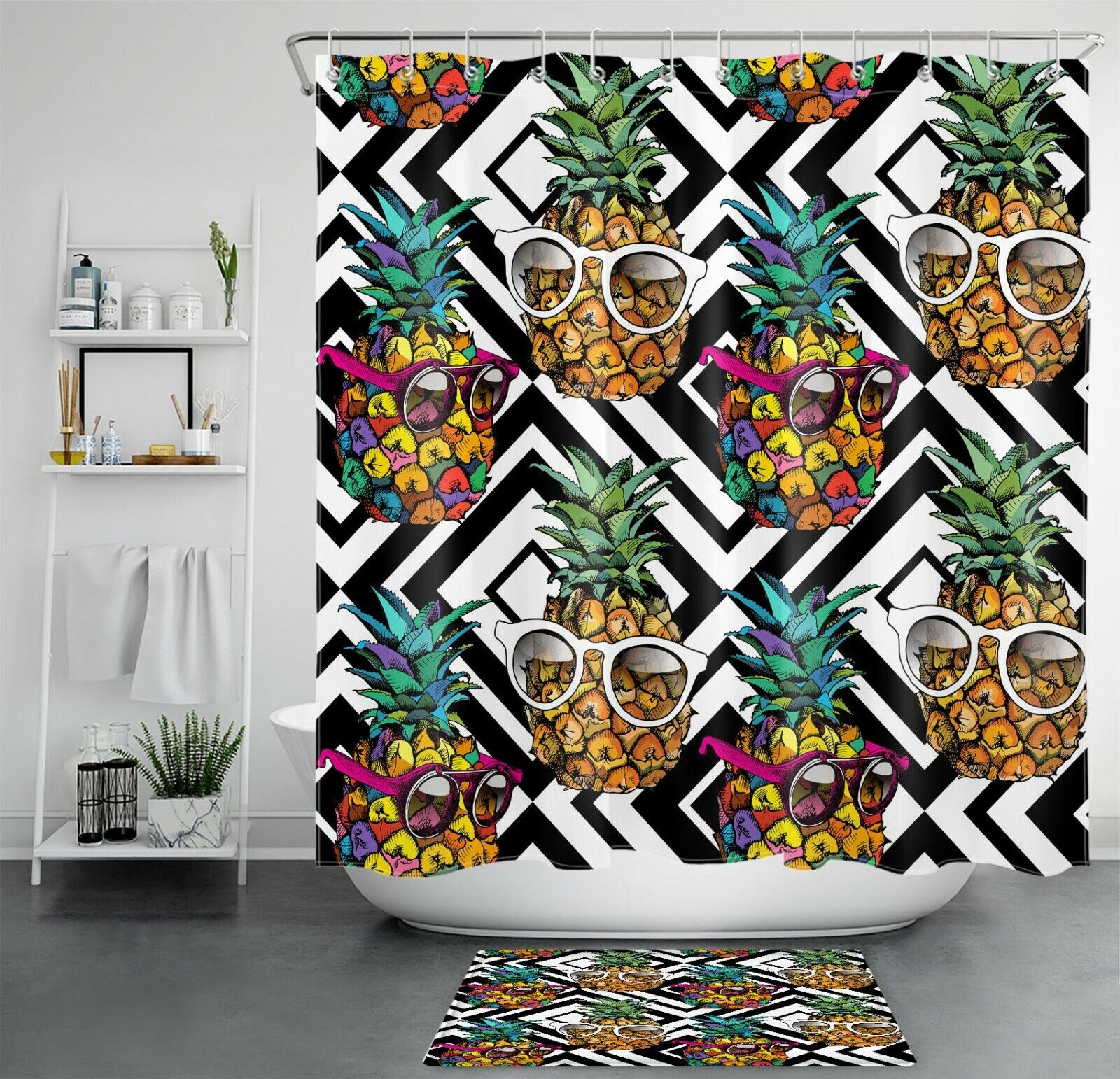 Pineapple Tropical Print Shower Curtain For Bathroom