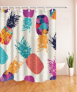 Pineapple Watercolor Fabric Shower Curtain, Summer Bathroom Decor