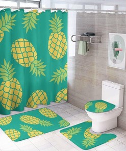 Pineapple Yellow Green Tropical Fruit Shower Curtain, Waterproof Bathroom Decor by Vantaso