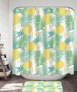 Pineapple and Leaves Tropical Mood Shower Curtain, for Bathroom Decor