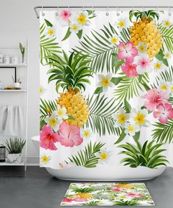 Pineapple and Palm Leaf Print Tropical Shower Curtain for a Sweet and Refreshing Bathroom