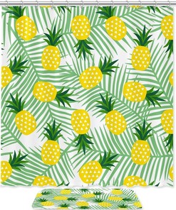 Pineapple and Palm Leaves Fabric Shower Curtain 