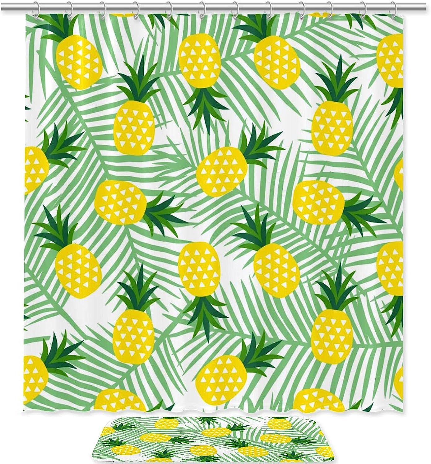 Pineapple and Palm Leaves Fabric Shower Curtain