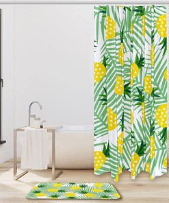 Pineapple and Palm Leaves Fabric Shower Curtain