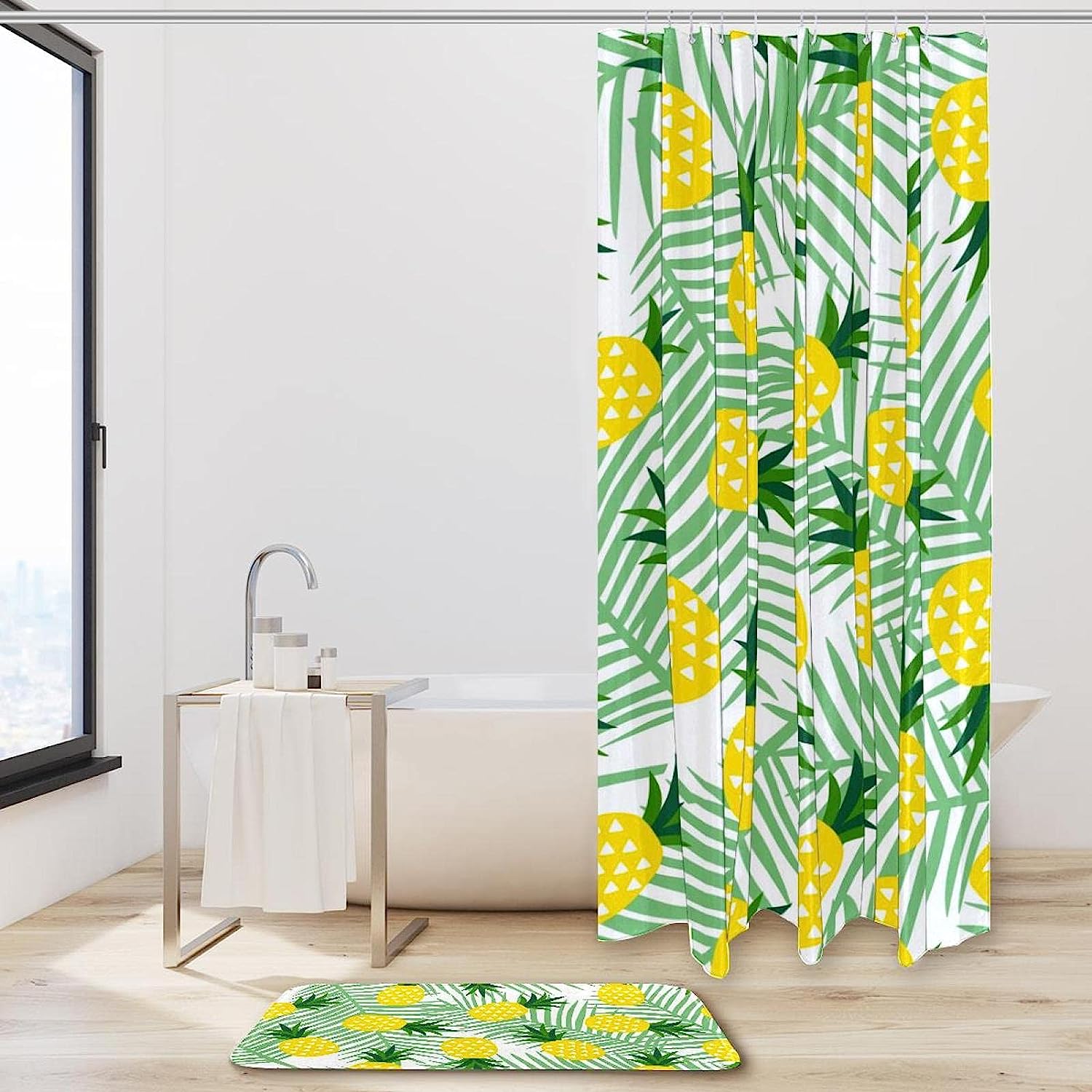 Pineapple and Palm Leaves Fabric Shower Curtain