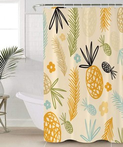 Pineapple and Palm Leaves Illustration Decorative Shower Curtain for Bathroom
