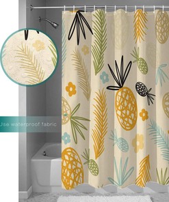 Pineapple and Palm Leaves Illustration Decorative Shower Curtain for Bathroom
