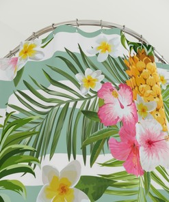 Pineapple and Tropical Flowers Shower Curtain - Beachy Bathroom Decor