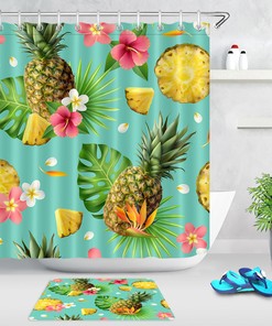 Pineapple and Tropical Leaves Shower Curtain for a Playful Bathroom Decor