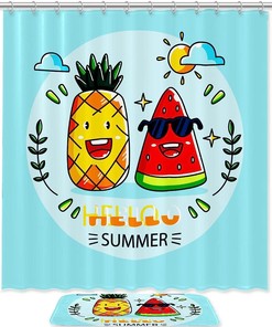 Pineapple and Watermelon Waterproof Bathroom Curtain