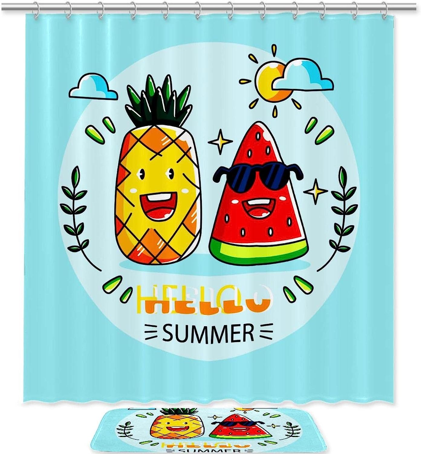 Pineapple and Watermelon Waterproof Bathroom Curtain