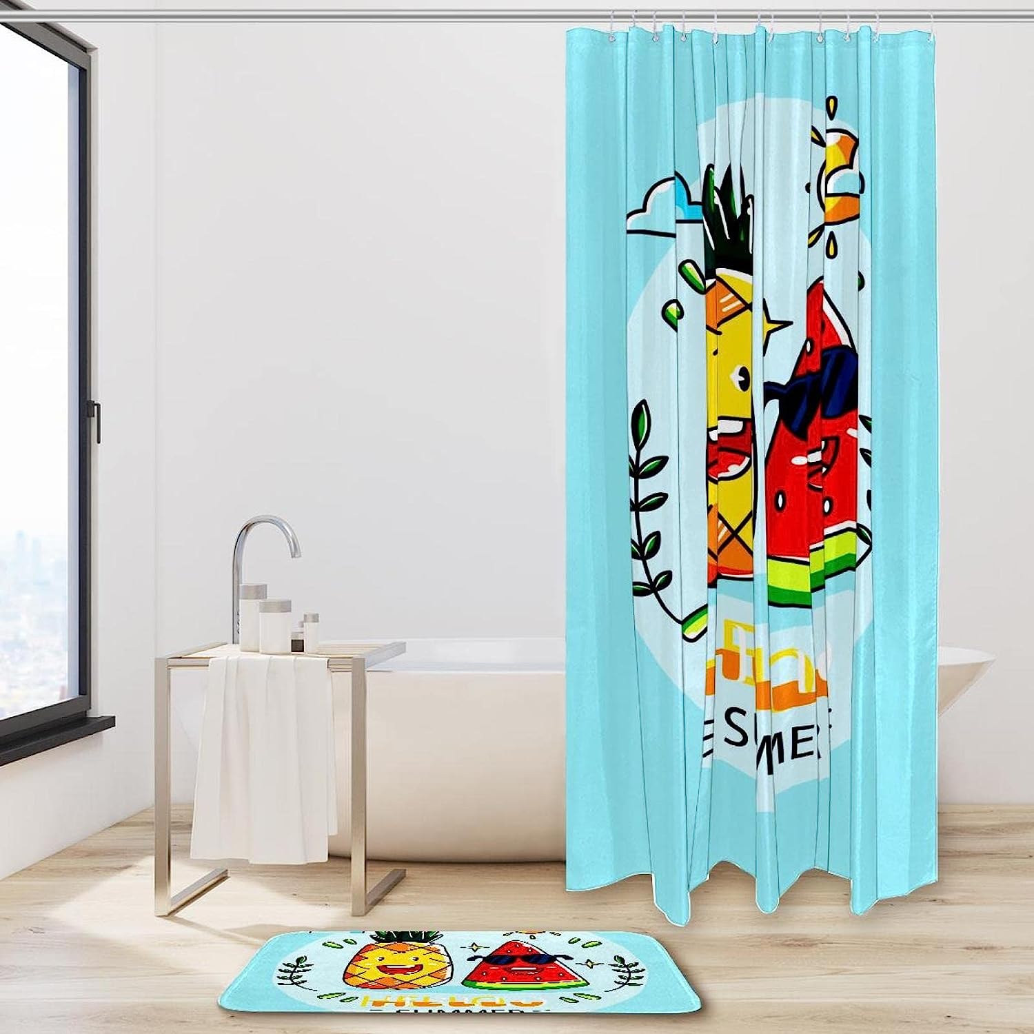 Pineapple and Watermelon Waterproof Bathroom Curtain