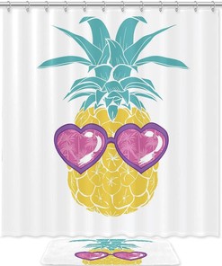 Pineapple with Glasses Waterproof Bathroom Curtain 
