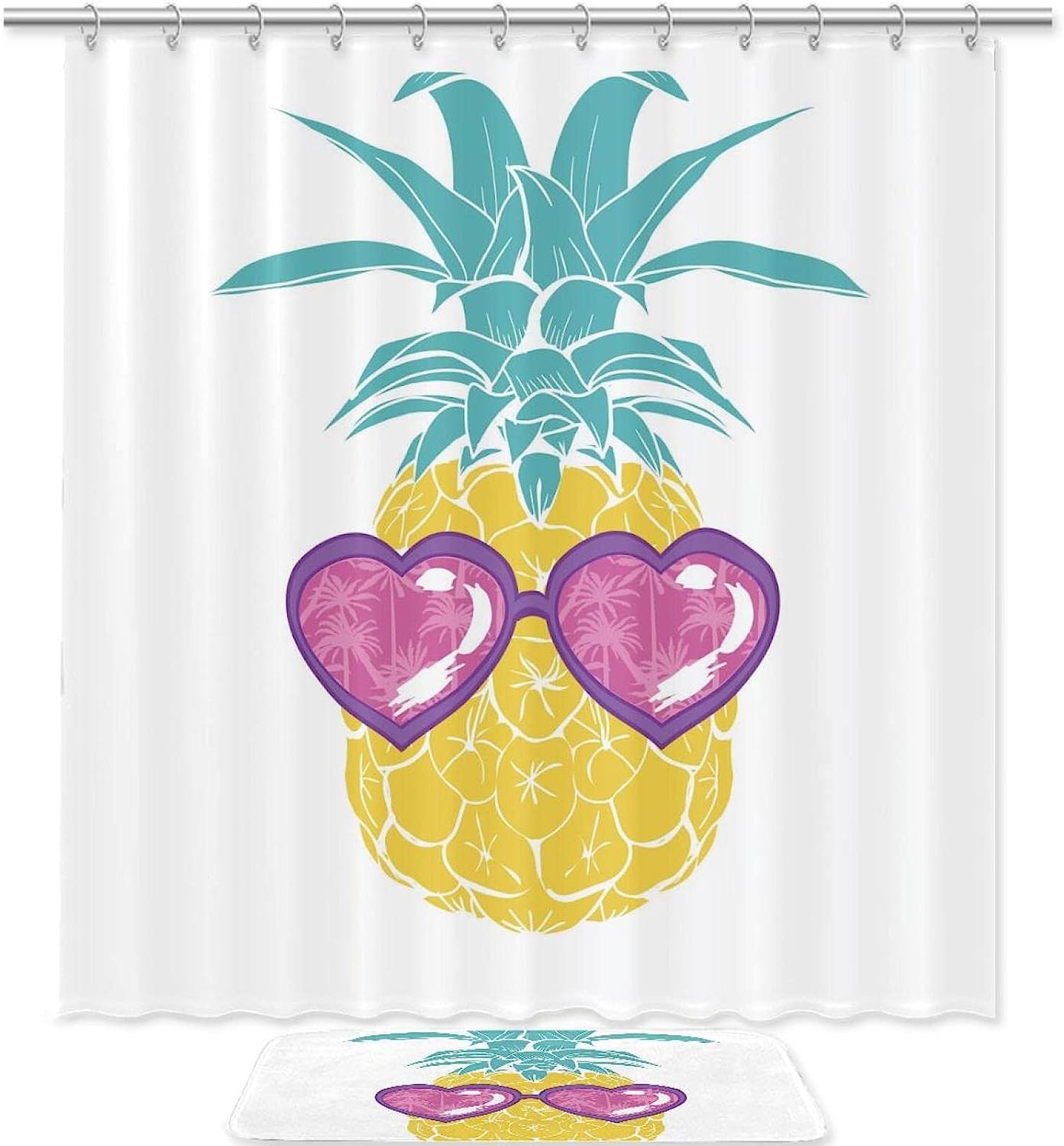 Pineapple with Glasses Waterproof Bathroom Curtain