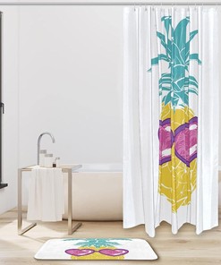 Pineapple with Glasses Waterproof Bathroom Curtain