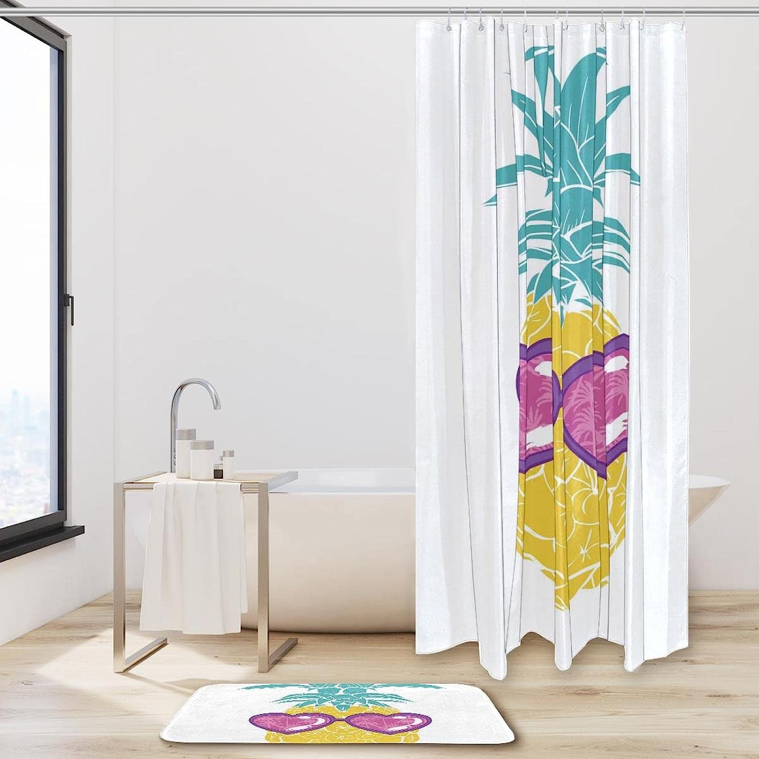 Pineapple with Glasses Waterproof Bathroom Curtain