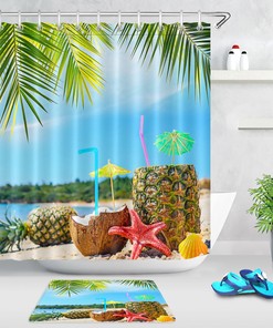 Pineapples And Palm Tree Fabric Shower Curtain - Perfect Beachy Decorr For Any Bathroom
