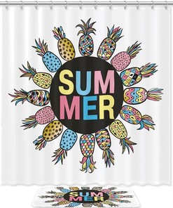 Pineapples Shower Curtain for Summer Bathroom Decor 